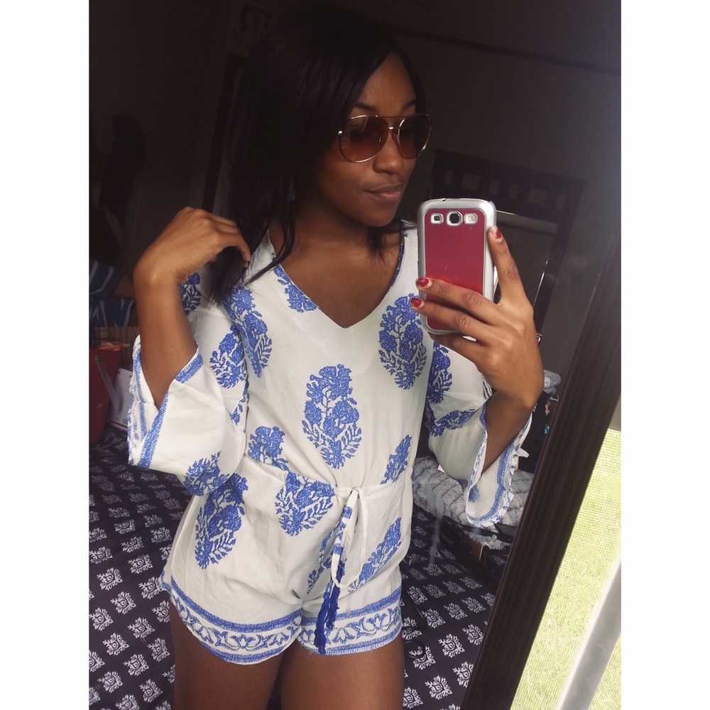Blue and White Romper